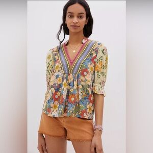 Anthropologie Bl-nk London Crochet Multi Floral Stephanie Top‎ Boho Cottagecore